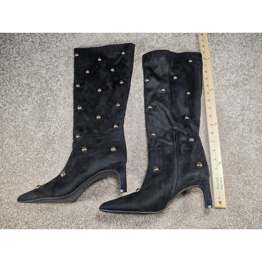 A New Day Womens Black Faux Suede Studded Knee High Boots Pointed Toe Stiletto 9